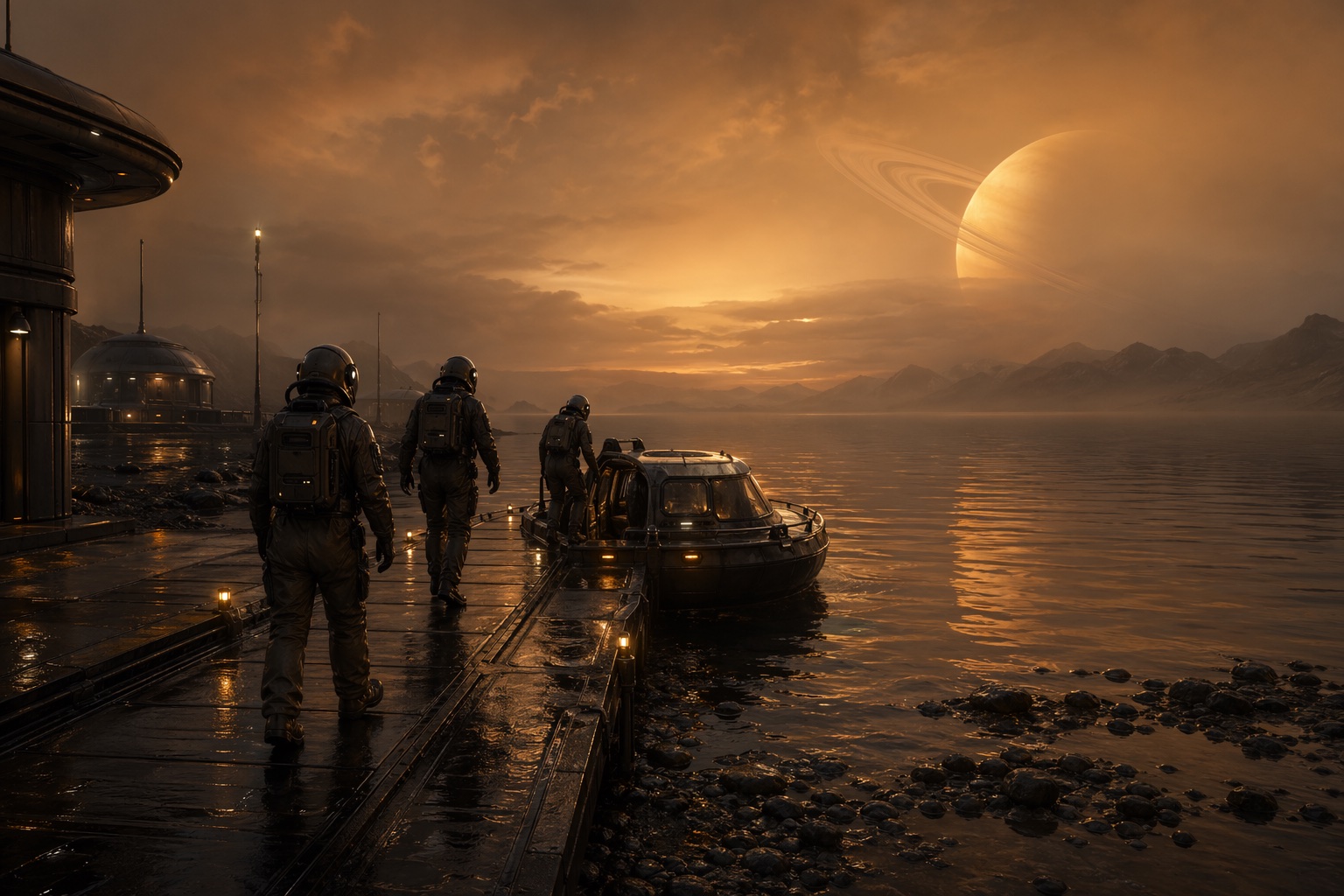 泰坦甲烷湖黄昏码头